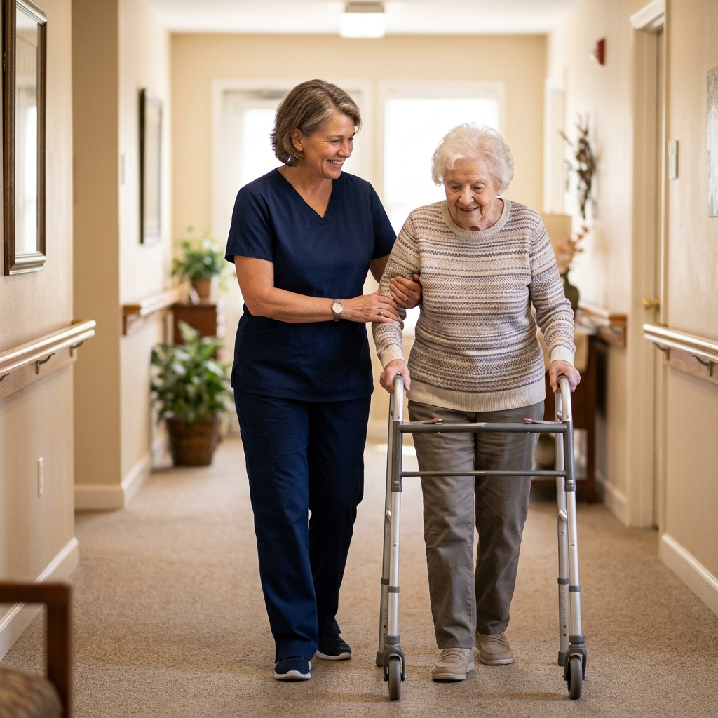 Professional caregiver supporting an individual with daily activities